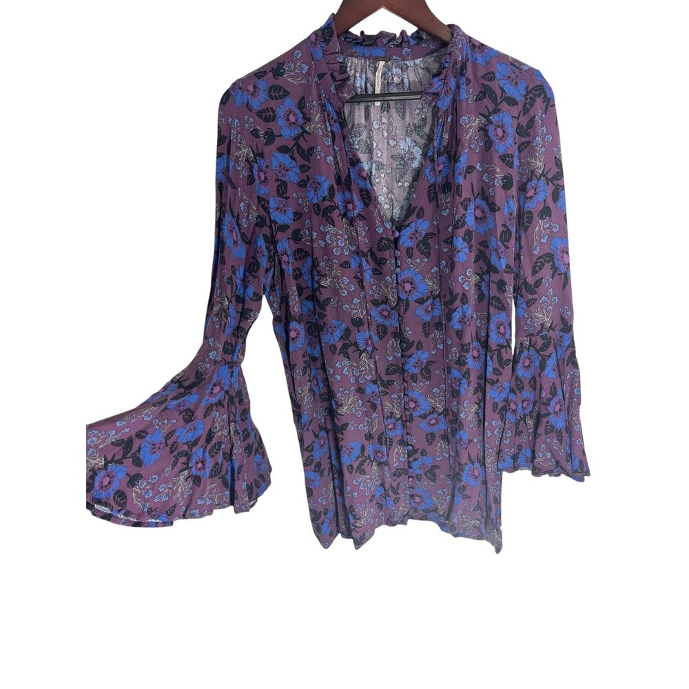 Free People Women’s Small Magic Mystery Purple Blue Floral Tunic Top Boho Y2K - Picture 9 of 9